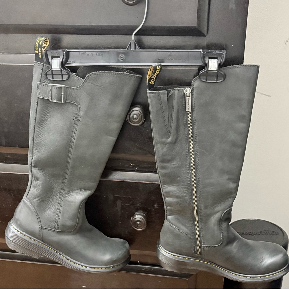 Dr. Martens Black Leather Tall Zip & Buckle Boots